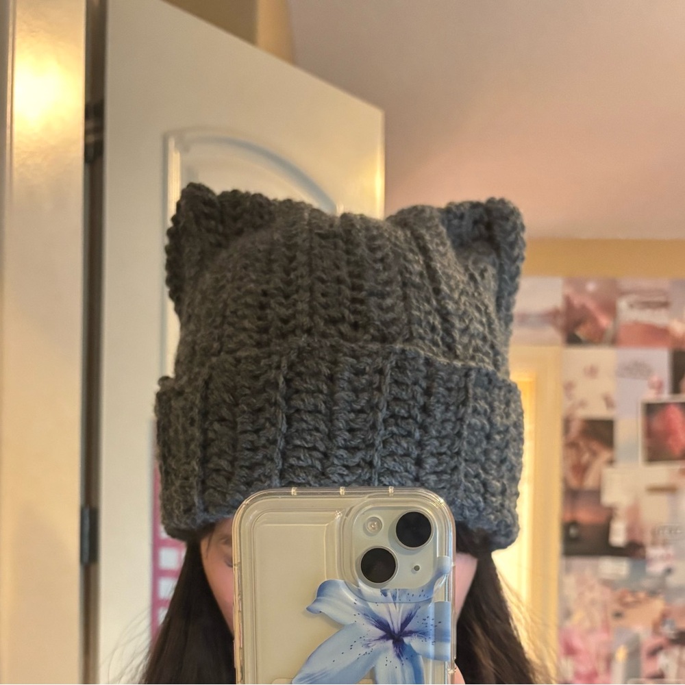 Cozy Gray Knit Cat Ear Beanie